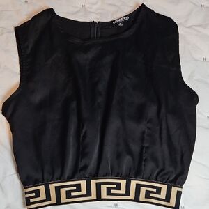 Love Black Crop Top with Gold Pattern